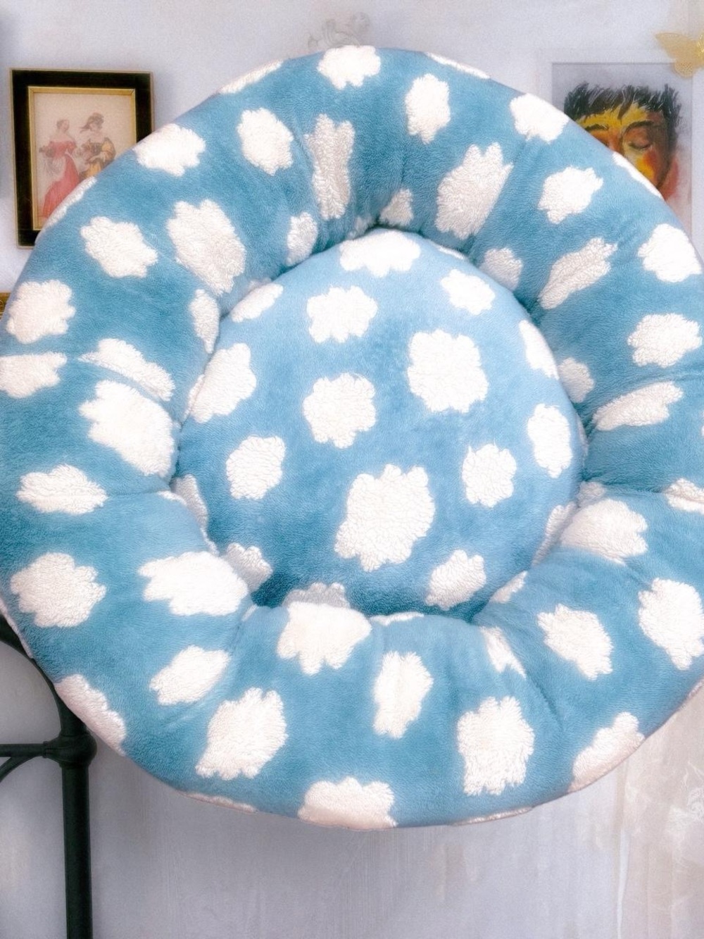 Comfy cozy clouds blue donut large dog bed